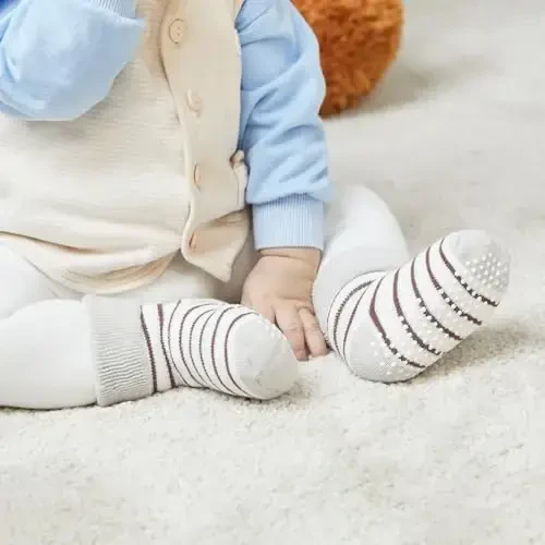 VWU Baby Toddler Kids Ankle Crew Socks with Grips Unisex Warm Thick Cotton Winter Socks 0-10 Years 6/8 Pack - 5