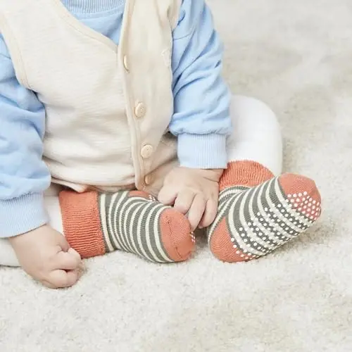 VWU Baby Toddler Kids Ankle Crew Socks with Grips Unisex Warm Thick Cotton Winter Socks 0-10 Years 6/8 Pack - 7