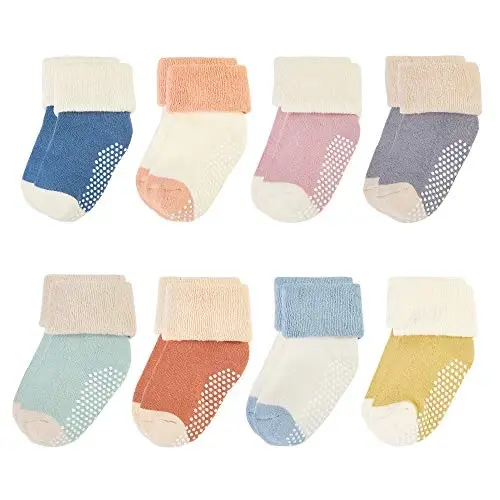 VWU Baby Toddler Kids Ankle Crew Socks with Grips Unisex Warm Thick Cotton Winter Socks 0-10 Years 6/8 Pack 