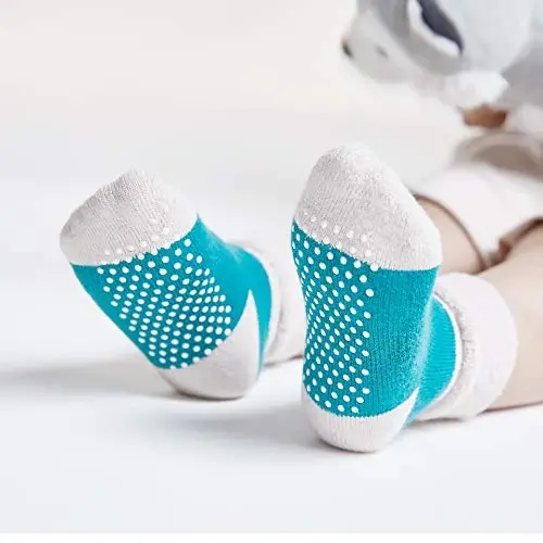 VWU Baby Toddler Kids Ankle Crew Socks with Grips Unisex Warm Thick Cotton Winter Socks 0-10 Years 6/8 Pack - 3