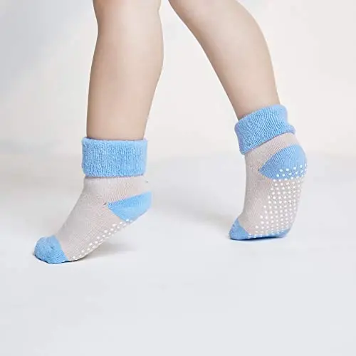VWU Baby Toddler Kids Ankle Crew Socks with Grips Unisex Warm Thick Cotton Winter Socks 0-10 Years 6/8 Pack - 4