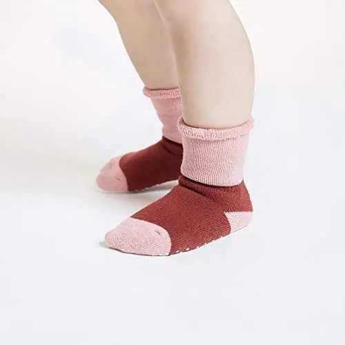 VWU Baby Toddler Kids Ankle Crew Socks with Grips Unisex Warm Thick Cotton Winter Socks 0-10 Years 6/8 Pack - 5