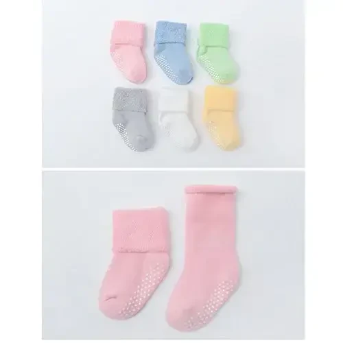 VWU Baby Toddler Kids Ankle Crew Socks with Grips Unisex Warm Thick Cotton Winter Socks 0-10 Years 6/8 Pack - 4