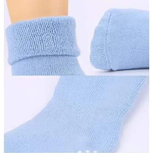 VWU Baby Toddler Kids Ankle Crew Socks with Grips Unisex Warm Thick Cotton Winter Socks 0-10 Years 6/8 Pack - 6