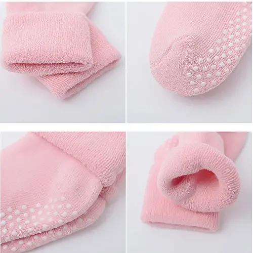 VWU Baby Toddler Kids Ankle Crew Socks with Grips Unisex Warm Thick Cotton Winter Socks 0-10 Years 6/8 Pack - 5