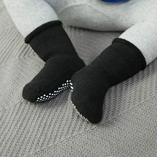 VWU Baby Toddler Kids Ankle Crew Socks with Grips Unisex Warm Thick Cotton Winter Socks 0-10 Years 6/8 Pack - 5