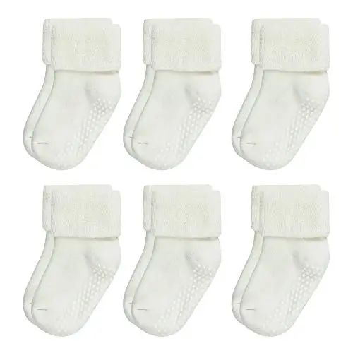 VWU Baby Toddler Kids Ankle Crew Socks with Grips Unisex Warm Thick Cotton Winter Socks 0-10 Years 6/8 Pack - 1