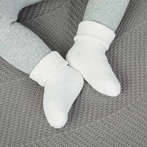 VWU Baby Toddler Kids Ankle Crew Socks with Grips Unisex Warm Thick Cotton Winter Socks 0-10 Years 6/8 Pack - 2