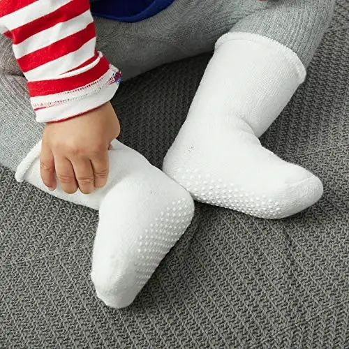 VWU Baby Toddler Kids Ankle Crew Socks with Grips Unisex Warm Thick Cotton Winter Socks 0-10 Years 6/8 Pack - 4
