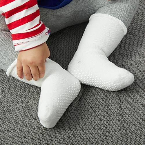 VWU Baby Toddler Kids Ankle Crew Socks with Grips Unisex Warm Thick Cotton Winter Socks 0-10T 6/8 Pack - 25