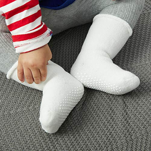 VWU Baby Toddler Kids Ankle Crew Socks with Grips Unisex Warm Thick Cotton Winter Socks 0-10T 6/8 Pack - 5