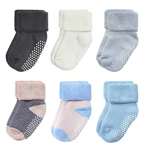 VWU Baby Toddler Kids Cotton Socks with Grips Girl Boy Thick Warm Crew 0-6T | Soft Winter Socks Great Gift for Infant Toddler Child Unisex Anti slip Over Ankle Sleeping Socks Cute Color Mix - 1