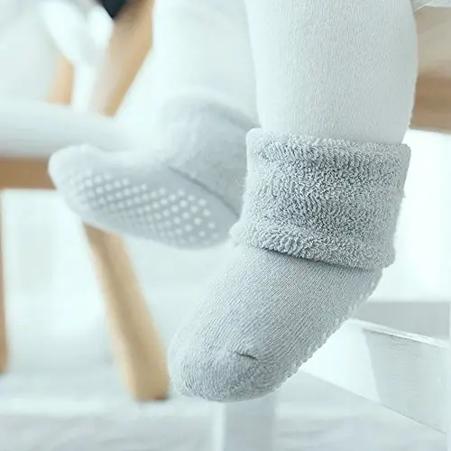 VWU Baby Toddler Kids Cotton Socks with Grips Girl Boy Thick Warm Crew 0-6T | Soft Winter Socks Great Gift for Infant Toddler Child Unisex Anti slip Over Ankle Sleeping Socks Cute Color Mix - VWU (1)