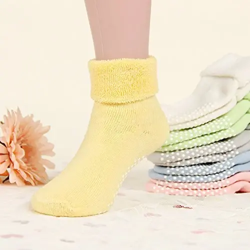 VWU Baby Toddler Kids Cotton Socks with Grips Girl Boy Thick Warm Crew 0-6T | Soft Winter Socks Great Gift for Infant Toddler Child Unisex Anti slip Over Ankle Sleeping Socks Cute Color Mix - 3