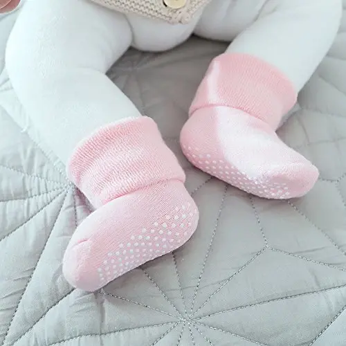 VWU Baby Toddler Kids Cotton Socks with Grips Girl Boy Thick Warm Crew 0-6T | Soft Winter Socks Great Gift for Infant Toddler Child Unisex Anti slip Over Ankle Sleeping Socks Cute Color Mix - 4