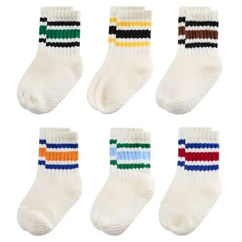 VWU Baby Toddler Kids Cotton Socks with Grips Girl Boy Thick Warm Crew 0-6T | Soft Winter Socks Great Gift for Infant Toddler Child Unisex Anti slip Over Ankle Sleeping Socks Cute Color Mix - 1