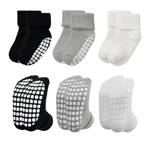 VWU Baby Toddler Kids Cotton Socks with Grips Girl Boy Thick Warm Crew 0-6T | Soft Winter Socks Great Gift for Infant Toddler Child Unisex Anti slip Over Ankle Sleeping Socks Cute Color Mix - 1