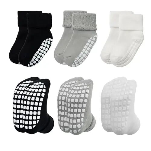 VWU Baby Toddler Kids Cotton Socks with Grips Girl Boy Thick Warm Crew 0-6T | Soft Winter Socks Great Gift for Infant Toddler Child Unisex Anti slip Over Ankle Sleeping Socks Cute Color Mix - VWU