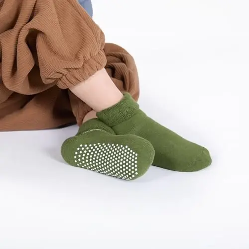 VWU Baby Toddler Kids Ankle Crew Socks with Grips Unisex Warm Thick Cotton Winter Socks 0-10 Years 6/8 Pack - 4
