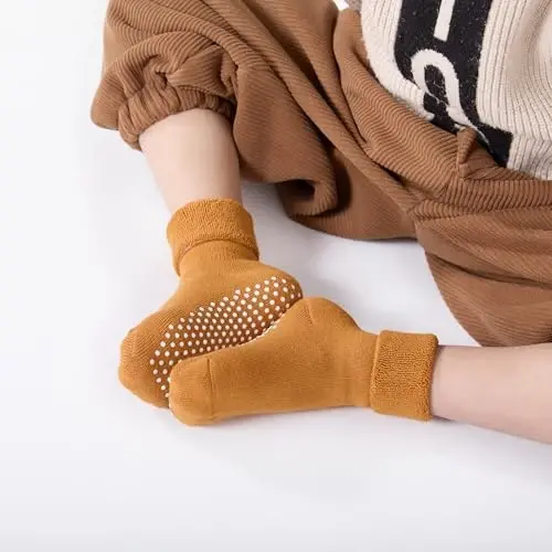 VWU Baby Toddler Kids Ankle Crew Socks with Grips Unisex Warm Thick Cotton Winter Socks 0-10 Years 6/8 Pack - 7