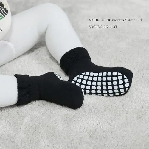 VWU Baby Toddler Kids Ankle Crew Socks with Grips Unisex Warm Thick Cotton Winter Socks 0-10 Years 6/8 Pack - 7