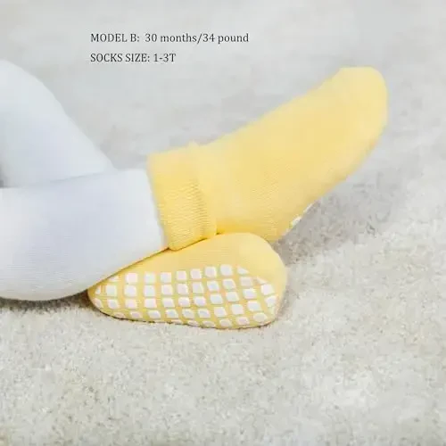 VWU Baby Toddler Kids Ankle Crew Socks with Grips Unisex Warm Thick Cotton Winter Socks 0-10 Years 6/8 Pack - 3