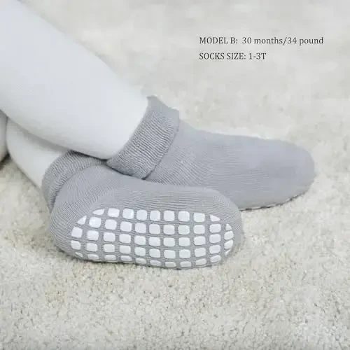 VWU Baby Toddler Kids Ankle Crew Socks with Grips Unisex Warm Thick Cotton Winter Socks 0-10 Years 6/8 Pack - 6