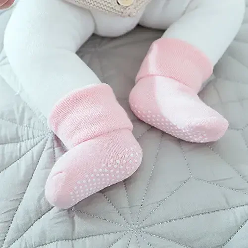 VWU Baby Toddler Kids Ankle Crew Socks with Grips Unisex Warm Thick Cotton Winter Socks 0-10 Years 6/8 Pack - 3