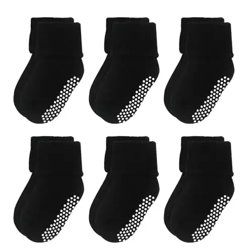 VWU Baby Toddler Kids Ankle Crew Socks with Grips Unisex Warm Thick Cotton Winter Socks 0-10 Years 6/8 Pack 