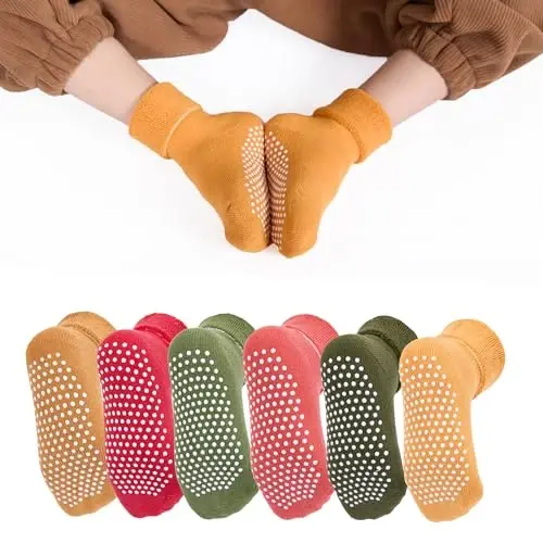 VWU Baby Toddler Kids Ankle Crew Socks with Grips Unisex Warm Thick Cotton Winter Socks 0-10 Years 6/8 Pack - 3