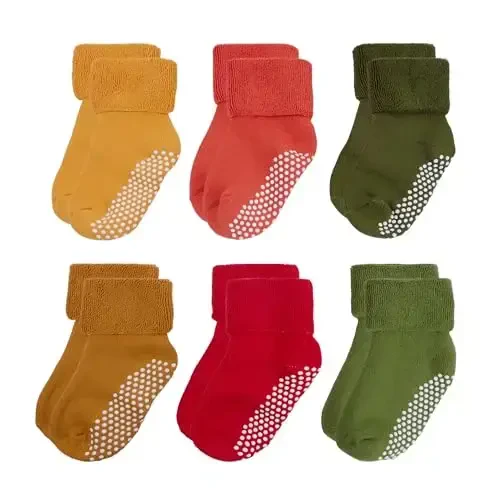 VWU Baby Toddler Kids Ankle Crew Socks with Grips Unisex Warm Thick Cotton Winter Socks 0-10 Years 6/8 Pack - 1