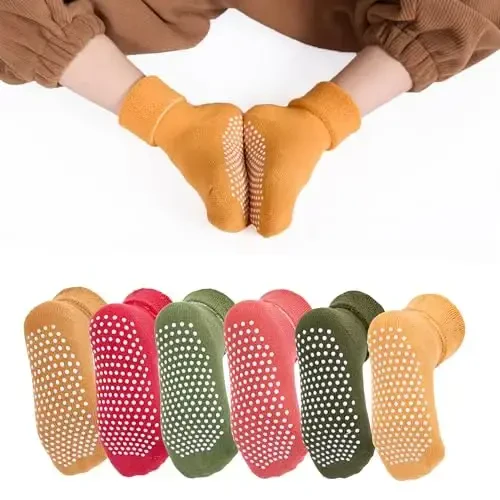 VWU Baby Toddler Kids Ankle Crew Socks with Grips Unisex Warm Thick Cotton Winter Socks 0-10 Years 6/8 Pack - 3