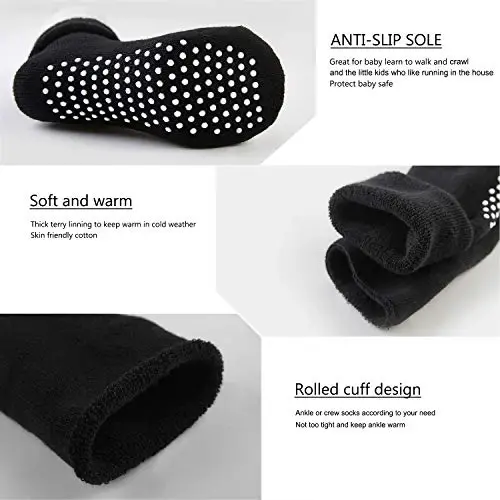 VWU Baby Toddler Kids Ankle Crew Socks with Grips Unisex Warm Thick Cotton Winter Socks 0-10 Years 6/8 Pack - 7