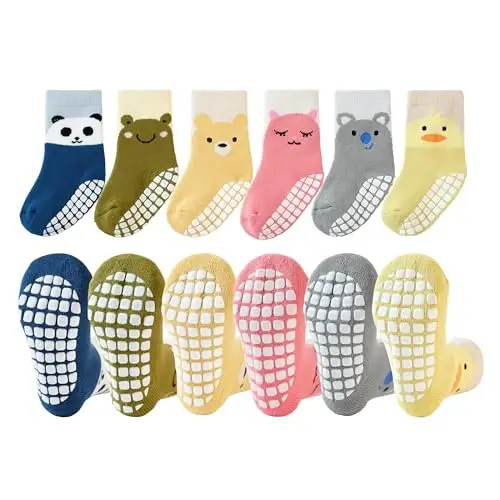 VWU Baby Toddler Kids Ankle Crew Socks with Grips Unisex Warm Thick Cotton Winter Socks 0-10 Years 6/8 Pack - 1