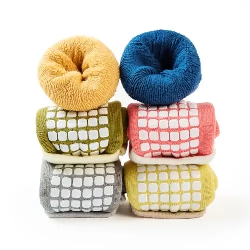 VWU Baby Toddler Kids Ankle Crew Socks with Grips Unisex Warm Thick Cotton Winter Socks 0-10 Years 6/8 Pack - 2
