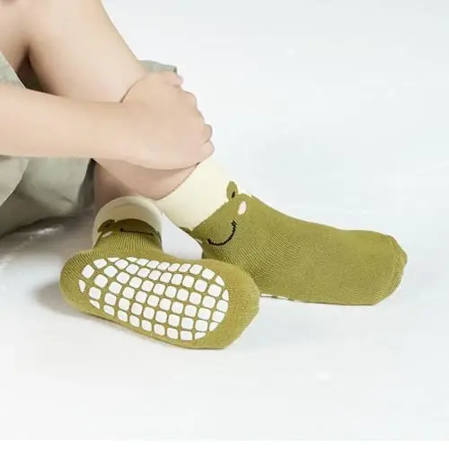VWU Baby Toddler Kids Ankle Crew Socks with Grips Unisex Warm Thick Cotton Winter Socks 0-10 Years 6/8 Pack - 3
