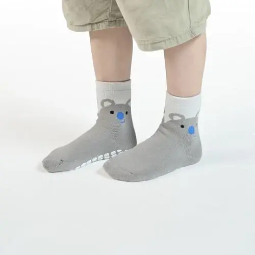 VWU Baby Toddler Kids Ankle Crew Socks with Grips Unisex Warm Thick Cotton Winter Socks 0-10 Years 6/8 Pack - 5