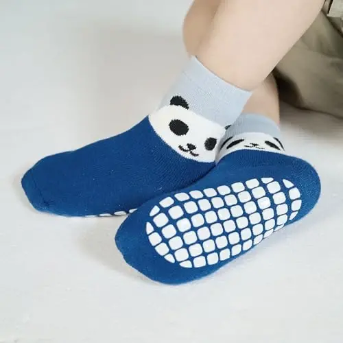 VWU Baby Toddler Kids Ankle Crew Socks with Grips Unisex Warm Thick Cotton Winter Socks 0-10 Years 6/8 Pack - 7