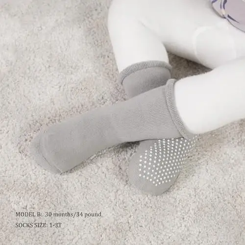 VWU Baby Toddler Kids Ankle Crew Socks with Grips Unisex Warm Thick Cotton Winter Socks 0-10 Years 6/8 Pack - 6