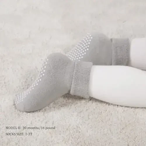 VWU Baby Toddler Kids Ankle Crew Socks with Grips Unisex Warm Thick Cotton Winter Socks 0-10 Years 6/8 Pack - 5