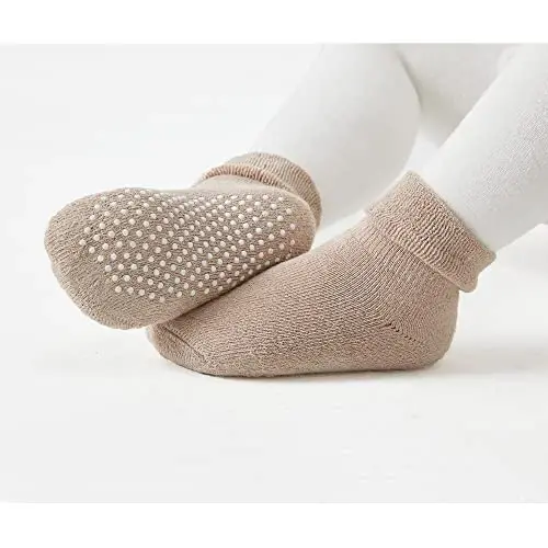 VWU Baby Toddler Kids Ankle Crew Socks with Grips Unisex Warm Thick Cotton Winter Socks 0-10 Years 6/8 Pack - 6