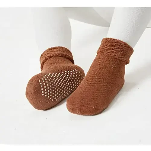 VWU Baby Toddler Kids Ankle Crew Socks with Grips Unisex Warm Thick Cotton Winter Socks 0-10 Years 6/8 Pack - 4