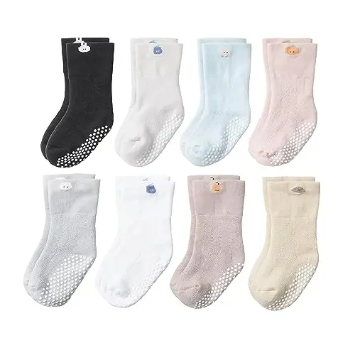 VWU Baby Toddler Kids Ankle Crew Socks with Grips Unisex Warm Thick Cotton Winter Socks 0-10 Years 6/8 Pack - MODAZONE