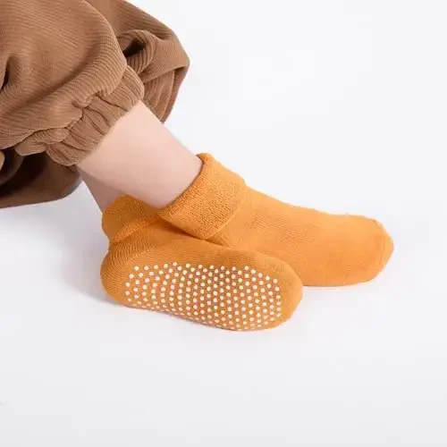 VWU Baby Toddler Kids Ankle Crew Socks with Grips Unisex Warm Thick Cotton Winter Socks 0-10 Years 6/8 Pack - 7