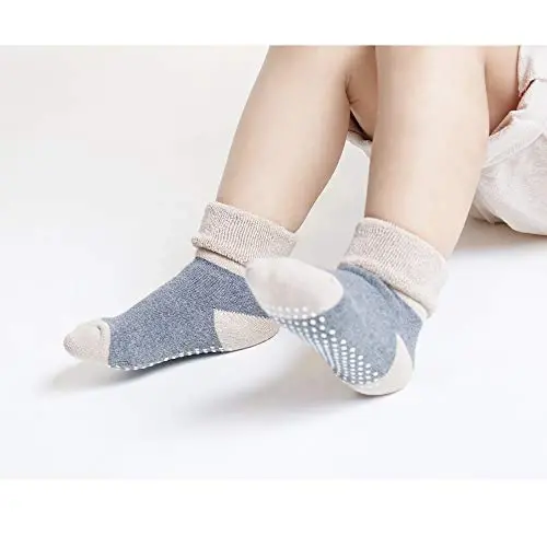 VWU Baby Toddler Kids Ankle Crew Socks with Grips Unisex Warm Thick Cotton Winter Socks 0-10 Years 6/8 Pack - 2