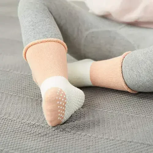 VWU Baby Toddler Kids Ankle Crew Socks with Grips Unisex Warm Thick Cotton Winter Socks 0-10 Years 6/8 Pack - 3