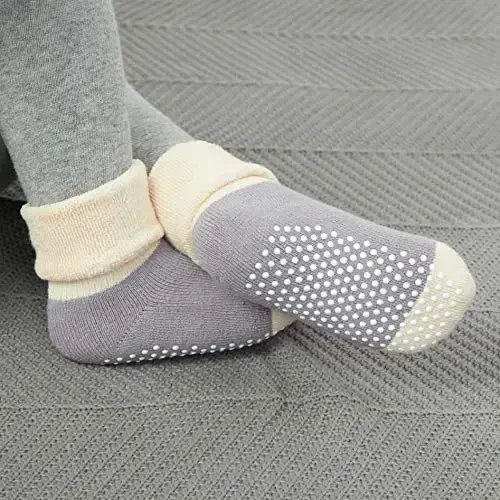 VWU Baby Toddler Kids Ankle Crew Socks with Grips Unisex Warm Thick Cotton Winter Socks 0-10 Years 6/8 Pack - 5