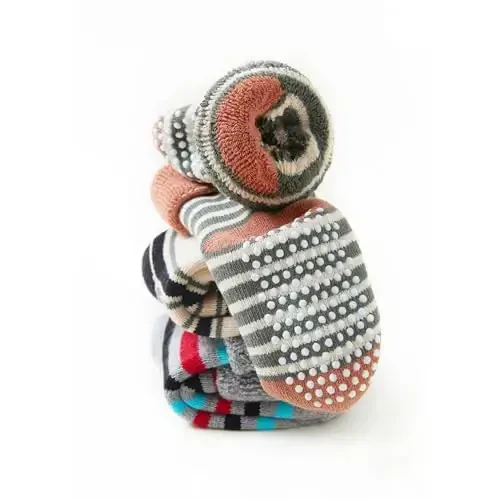 VWU Baby Toddler Kids Ankle Crew Socks with Grips Unisex Warm Thick Cotton Winter Socks 0-10 Years 6/8 Pack - 6