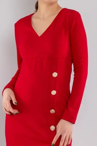 Vyaka Long Sleeve Gold Button Crepe Dress - 3