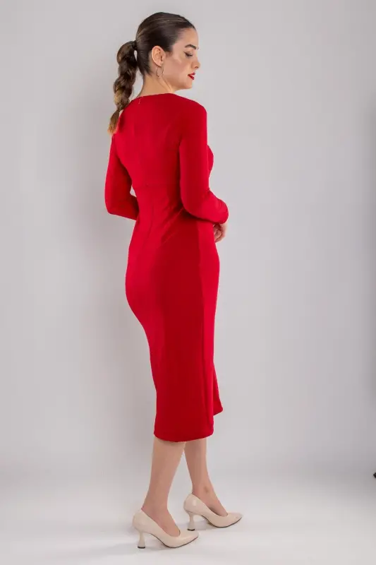 Vyaka Long Sleeve Gold Button Crepe Dress - 4